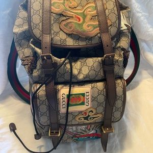 Gucci Beige and Brown Backpack with Embroidered Accents